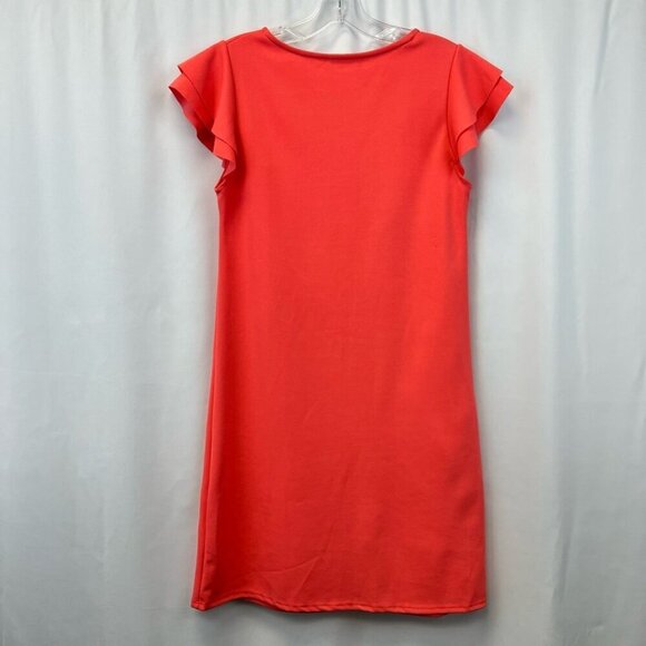 Ces Femme Womens Shift Dress Coral Solid Mini Pullover Cap Sleeve Flutter USA S - Picture 2 of 11